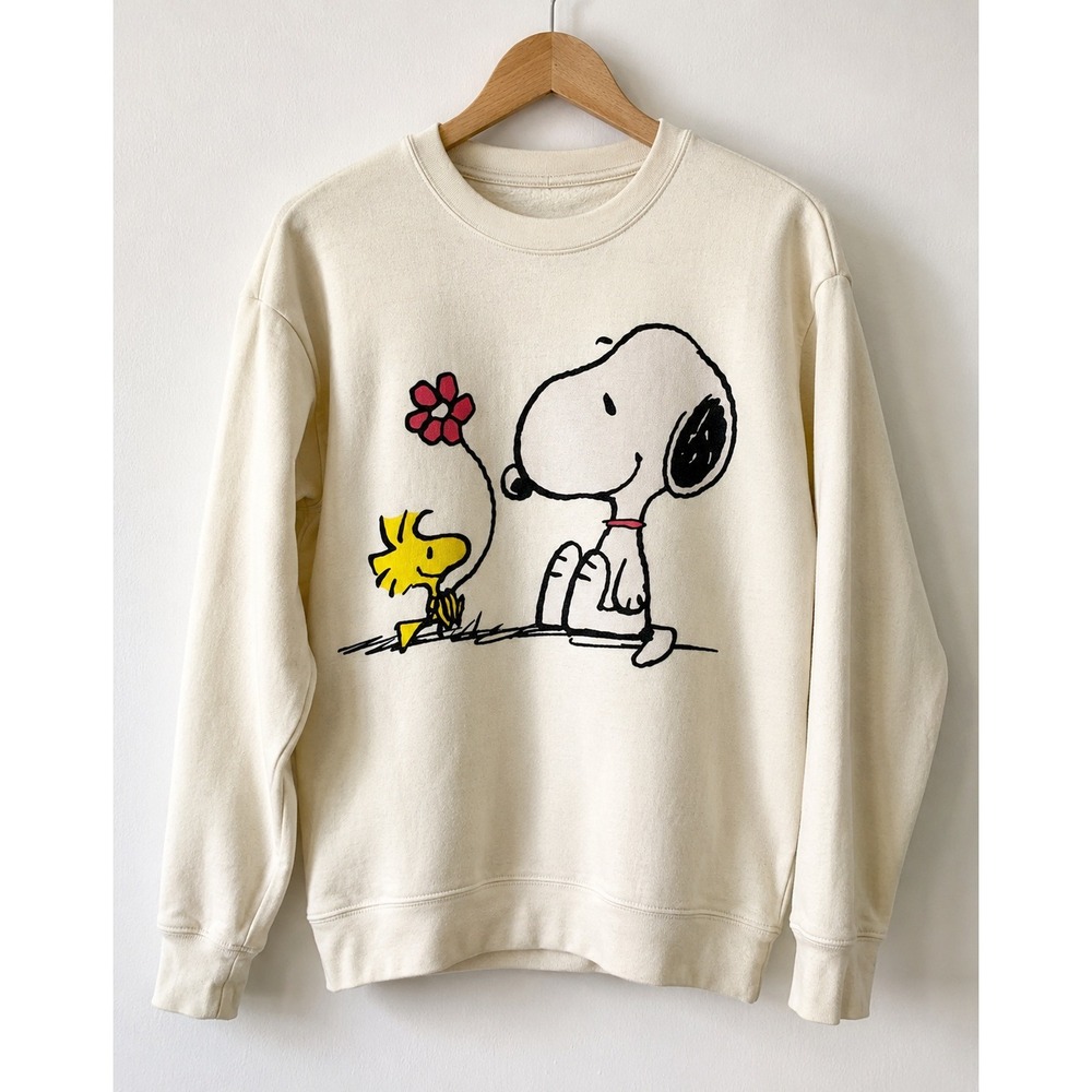 Peanuts Snoopy Woodstock Graphic Sweatshirt Cream Small Cottagecore Nostaligia